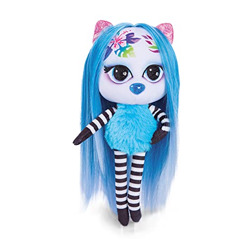 NICI Pixidoos Puppe NALI 20cm in Geschenkbox, inkl. Tattoo Sticker, Haarkamm & Freundschaftsarmband – Styling-Puppe Mädchen mit mehrfarbigen Haaren, 47508, Blau/Schwarz von NICI