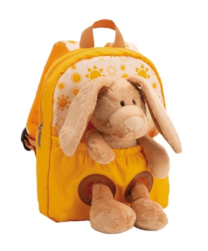 NICI Rucksack mit Plüschtier 21x26cm Hase 25cm-gelb-Abnehmbarer Pluschspielzeug Weich Flauschig, Kindergartenrucksack mit Kuscheltier für Jungen und Mädchen | 61764 von NICI