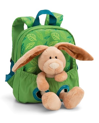 NICI Rucksack 21x26cm grün mit Plüschtier Hase 25cm - Abnehmbarer Pluschspielzeug Weich Flauschig, Kindergarten Rucksack mit Kuscheltier für Jungen und Mädchen - 61743 von NICI