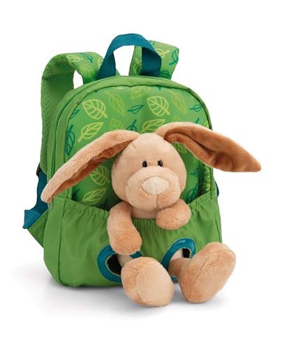 NICI Rucksack mit Plüschtier 21x26cm Hase 25cm-grün-Abnehmbarer Pluschspielzeug Weich Flauschig, Kindergartenrucksack mit Kuscheltier für Jungen und Mädchen | 61743 von NICI