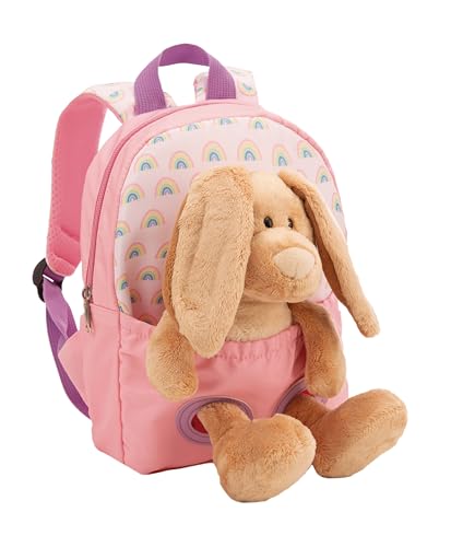 NICI Rucksack mit Plüschtier 21x26cm Hase 25cm-rosa-Abnehmbarer Pluschspielzeug Weich Flauschig, Kindergartenrucksack mit Kuscheltier für Jungen und Mädchen | 61763 von NICI