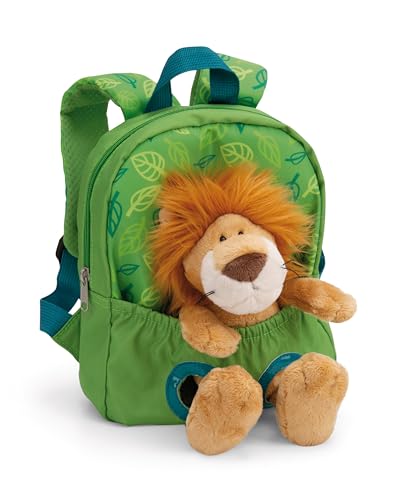 NICI Rucksack mit Plüschtier 21x26cm Löwe 25cm-grün-Abnehmbarer Pluschspielzeug Weich Flauschig, Kindergartenrucksack mit Kuscheltier für Jungen und Mädchen | 61746 von NICI