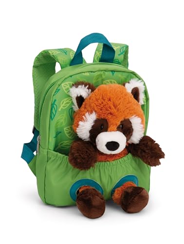 NICI Rucksack mit Plüschtier 21x26cm Roter Panda 25cm-grün-Abnehmbarer Pluschspielzeug Weich Flauschig, Kindergartenrucksack mit Kuscheltier für Jungen und Mädchen | 61747 von NICI