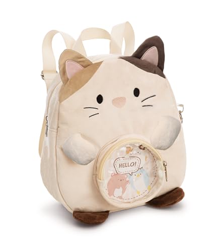 NICI Rucksack mymochi Katze Angy 23x21x9cm - Weiss - Plüschrucksack im Kawaii-Design mit verstellbaren Trägern – für Groß und Klein, ideal für Kindergarten oder Kita | 61822 von NICI