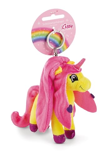 NICI 49965 Schlüsselanhänger Lissy Pony Einhorn Dilara 10cm Plüsch-Begleiter Kuscheltieranhänger mit Schlüsselring für Schlüsselband, Schlüsselbund & Schlüsselhalter, gelb-pink von NICI