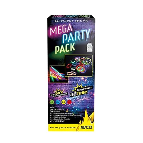 Nico Europe® 2x Mega Party Pack (Knicklichter Sparpaket) - Knicklichter Armbänder, Ohrringe, Bälle und Brillen für Partys, Silvester, Festivals & Co – Leuchtstäbchen in bunten Neon-Farben von NICO Feuerwerk