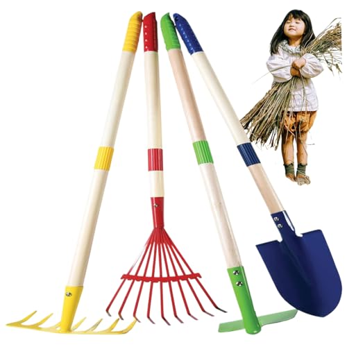 4PCS/Set Kids Gartenwerkzeuge farbenfrohe Spaß für das Gartenset für das Gartenset für Kohlenstoffstahl -Kids, Rake, Claw und 2 Schaufeln, sicheres DIY -Kleinkind -Gartenset für Kinder im Freien Spie von NIDONE