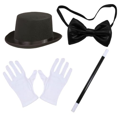 4pcs/Set Magier Kostüm Halloween Magier Kit mit hohen Hut-, Zauberstab-, Handschuhen und Fliege Magier Kostüm Erwachsener für Kostümpartys, Cosplay- und Themenveranstaltungen, Magierkostüm Erwachsene von NIDONE