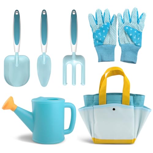 6PCS/Set Kids Gartenwerkzeuge Safe & Fun Kids Gardening Set mit Rake, 2 Schaufel, Wässern, Handschuhen und Taschen tragbares DIY -Kleinkind -Gartenset für Kinder im Freien Spielzeuggeschenke, Kleinki von NIDONE