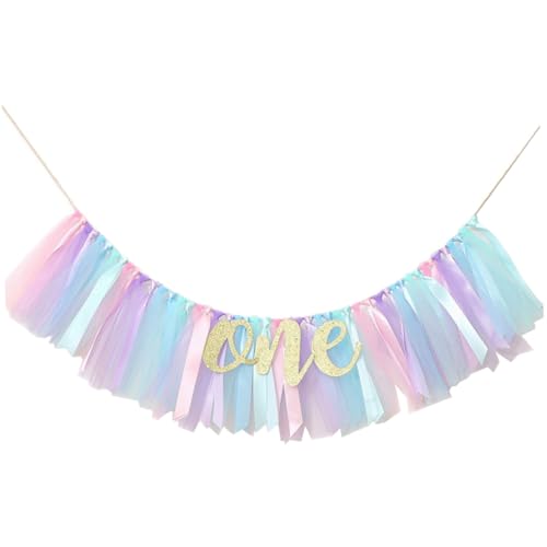 Baby Girl Banner zum 1. Geburtstag - Hochstuhl -Banner zum ersten Geburtstagsdekoration, Kuchen -Smash -Foto -Requisite, Tulle Garland Banner (leichte Aqua und hellblau), erstes Geburtstags -Hochstuh von NIDONE