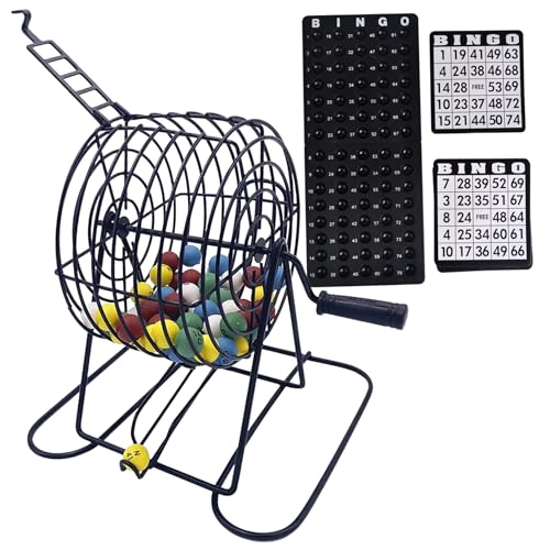 Bingo Set Deluxe Fun Bingo Game Set enthält 150 farbenfrohe Bingo-Chips, 18 Bingo-Karten, 75 Bingo-Bälle, 8 handgesiedelte Bingo-Käfig- und Board-Bingo-Sets für Erwachsene große Gruppe, Party, Bar, B von NIDONE