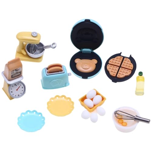 Dollhouse Kitchen -Set, 10pcs/Set Plastikpuppenhausküchen -Accessoires enthalten Waffelhersteller, Toaster, Maßstab, Mixer, 1:12 Dollhouse -Möbel für Kindergeschenke, Stil 1, Puppenhausminiaturen von NIDONE