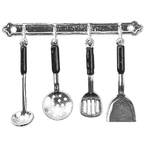 Miniatur Küchenutensilien 1/12 Maßstab Metal Dollhouse Kitchen Accessoires Realisitc Löffel und Spatel Set Dollhouse Miniaturen Dollhouse Küchendekoration, Silber, 1: 12 Skala Dollhouse Accessoires von NIDONE