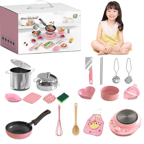 NIDONE 22pcs Kinderküchenset, kochungsfreie Kochsets aus Edelstahl, echte Lebensmittel für Kinder 7-14 Anfänger Kochen Bildungsspielzeug, Kinder Kochsets echt von NIDONE