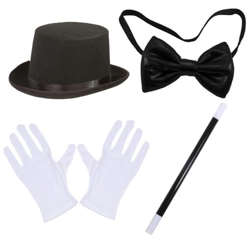 NIDONE 4PCS/Set Magier Kostüm Halloween Magier Kit mit hoher Hut-, Zauberstab-, Handschuhe und Fliege Magier Kostüm Erwachsener für Kostümpartys, Cosplay- und Themenveranstaltungen, Magierkostüm von NIDONE