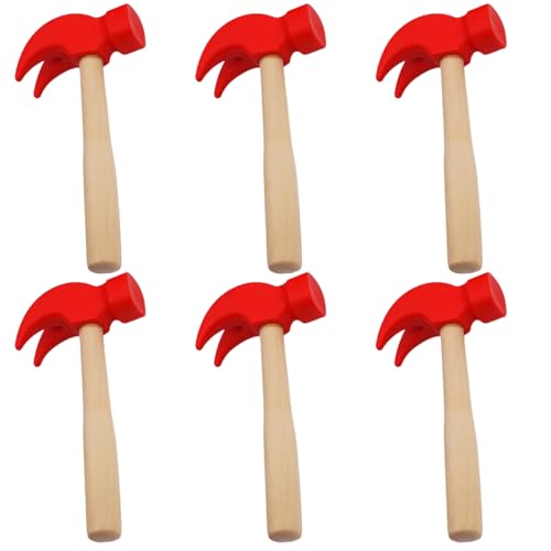 NIDONE 6pcs Hammerspielzeug, 6,5 x 3,2 Zoll Holz Kleiner Hammer mit roter Schläger, Bildungsmini Hammer für Kleinkinder Kinder Mädchen Jungen von NIDONE