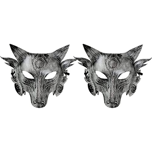 NIDONE Animal Masquerade Mask Wolf Kostüm 2PCS Halloween Wolf Head Simulation Tiermasken Maskerade Cosplay Requisiten Film Thema Halloween Partyzubehör (Silber) von NIDONE