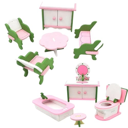 NIDONE Dollhouse Möbel 2 Set Holzsimulation Miniatur Dollhouse Möbel, Dollhouse Miniaturen umfassen Stuhl Kommode Badewanne Toilettenmodell, Trep Play Toys Geschenk, 1 12 -Skala -Puppenhausmöbel von NIDONE