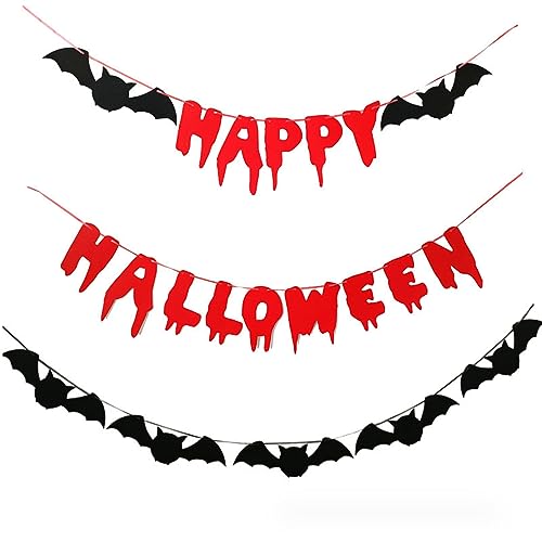 NIDONE Happy Halloween Zeichen Halloween Banner 2 Set Fledermaus glückliches Halloween -Banner HALLISCH HAPPE Halloween Sign tragbare blutige Halloween -Dekorationen für Wall Party Haunted House von NIDONE