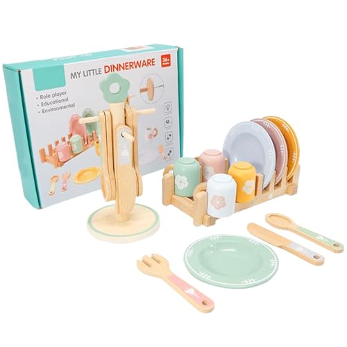 NIDONE Holzküchenspielzeug für Kinder 1 Set realistische Bildungshölzernküchenset Interaktives Spiel Rollenspiele Holzspiel-Küchenzubehör, Spielzeugplatten und Gerichte für Küchenset von NIDONE