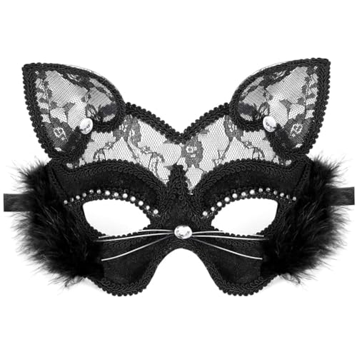 NIDONE Katzenspitzenmaske Venetische Maskerade Maske Luxus Schwarze Katzenspitzen Maske für Kostüm Weihnachten Halloween Kostüm Party Mädchen Frauen Frauen von NIDONE