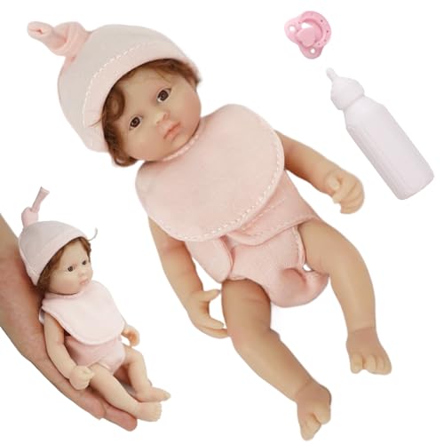 NIDONE Mini -Babypuppen, 6 Zoll niedliche lebensee Neugeborene Babypuppe, weiche Silikon Ganzkörperbabypuppe, tragbare Mädchen Mini -Babypuppe mit Spielzeugzubehör Geschenk für Kinder, Style 2 von NIDONE