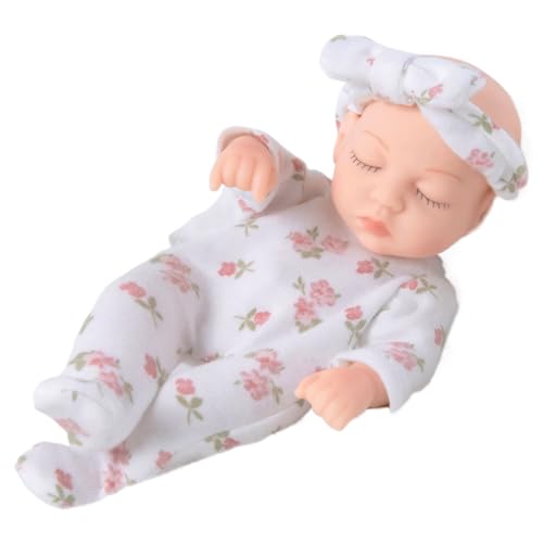 NIDONE Mini -Babypuppen, 7 Zoll niedliche realistische Neugeborenen -Babypuppe, weiche Vinyl winzige Babypuppe mit blumigen Kleidung, tragbare Mini -Silikon -Babypuppen für Kindergeschenke von NIDONE