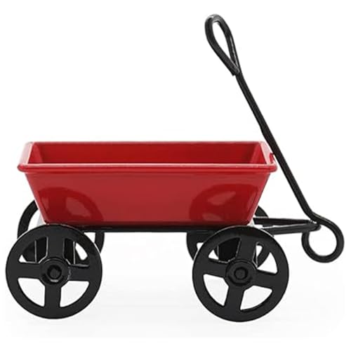 NIDONE Miniatur Red Wagon, Metall Miniature Dollhouse Accessoire Mini Red Wagon für Puppenhause Dekoration Zubehör, Mini Dollhouse Krippe Zubehör von NIDONE