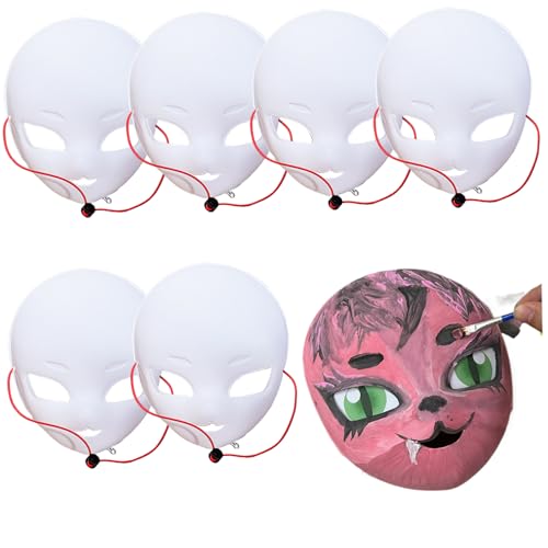 NIDONE Pelziger Kopf Big Eye Fursuit Headmaske, 6PCS PVC Weiße Maske mit Riemen, DIY -Malerei Maske Kostüm, Halloween -Maske für Kawaii Masquerade Cosplay von NIDONE