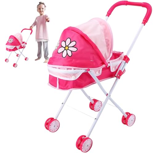 NIDONE Puppenwagen Niedliche Muster Babypuppen Kinderwagen Faltbare Puppenwagen mit Push -Griff abnehmbar waschbarer Babypuppenkamerde für Mädchen, so tun von NIDONE