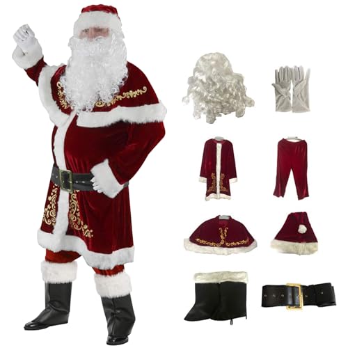 NIDONE Santa Suit Adult Size Santa Claus Costume For Adult 8Pcs/Set Velvet Santa Suit Men Christmas Santa Outfit For Christmas Holiday Party Cosplay 2Xl von NIDONE