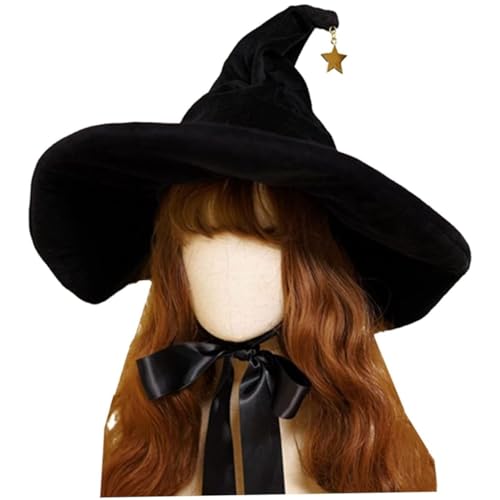 NIDONE Schwarzer Zauberer Hut für Frauen Mädchen Lolita Halloween Hexenhut mit großem Bim Cosplay Witch Party Kostüm Zauberer Performance Requisiten NIDONE Schwarzer Zauberer Hut für Frauen Mädchen Lolita Halloween Hexenhut mit großem Bim Cosplay Witch Party Kostüm Zauberer Performance Requisiten von NIDONE
