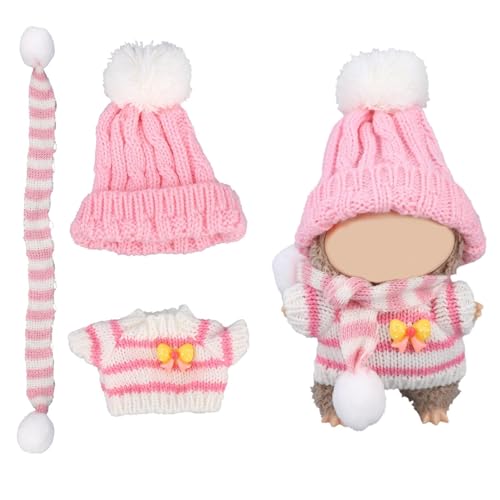 3-teiliges handgefertigtes Häkelpuppen-Winter-Outfit-Set, inklusive Strickmütze, Pullover und Schal, weich gestreift, für kaltes Wetter, Puppenkleidung, Zubehör für Spielzeug, Kleid und Display (keine 3-teiliges handgefertigtes Häkelpuppen-Winter-Outfit-Set, inklusive Strickmütze, Pullover und Schal, weich gestreift, für kaltes Wetter, Puppenkleidung, Zubehör für Spielzeug, Kleid und Display (keine von NIEBYI