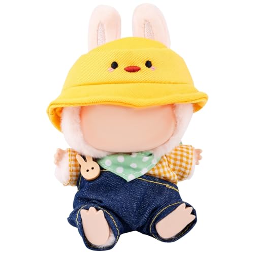 Kleidungsset für 17 cm große Puppe, bezauberndes Outfit enthält dunkle Overalls, Hose, gelber Hut, kariertes Oberteil und gepunkteter Schal, Plüschtier, Verkleiden, Kostüm, Puppen, Zubehör zum Spielen Kleidungsset für 17 cm große Puppe, bezauberndes Outfit enthält dunkle Overalls, Hose, gelber Hut, kariertes Oberteil und gepunkteter Schal, Plüschtier, Verkleiden, Kostüm, Puppen, Zubehör zum Spielen von NIEBYI