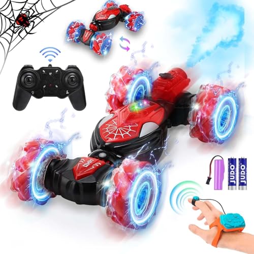 NIEBYI Ferngesteuertes Auto Kinder Spider,Spielzeug ab 3-7 Jahre Junge Mädchen,4WD RC Stunt Twist Car Auto mit Sprühnebel LED Lichtern ab 8-14 Jahre Junge Mädchen Geschenk Geburtstags (Rot Schwarz) von NIEBYI