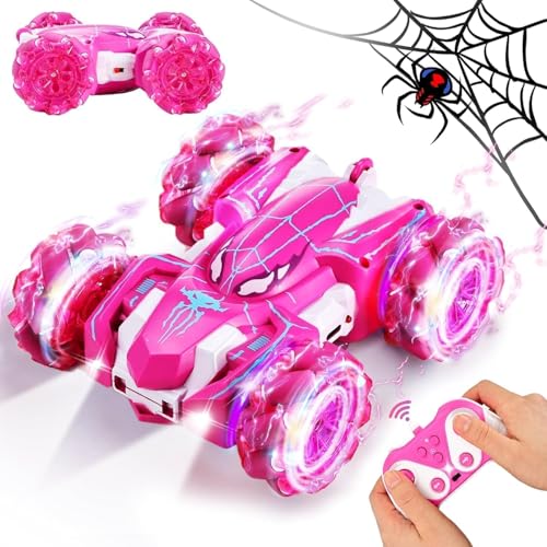 NIEBYI Spider Spielzeugauto, 2,4 GHz 360° Flip Doppel-Ferngesteuerte Autos mit coolen Lichtern,Typ-C Laden 4WD Off RC Auto,Geschenke für 3-12 Jahre alte Mädchen Jungen Outdoor Garten Spielzeug (Rosa) von NIEBYI