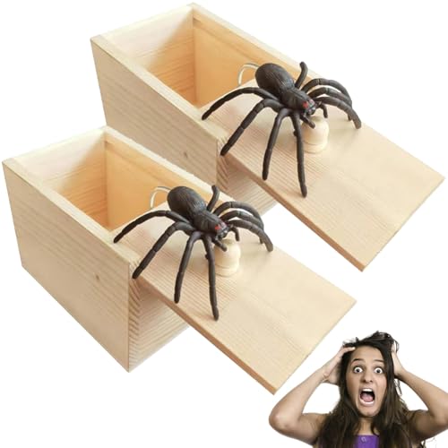 NIEEKRUN 2 Stück Spinne In Box, Spinne Streich Box Streich Spinne Scare Box Holz Prank Spider Scare Box, Streich Spinne Angst Box Scherzartikel Kinder Spinnen Spielzeug Box Holz für Erwachsene Kinder von NIEEKRUN