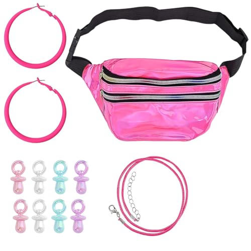 NIEEKRUN 90er Jahre Accessoires, 4 Stück 90er 80er Jahre Outfit Damen Mottoparty, 90er Jahre Kostüm Kleidung Accessoires mit Bauchtasche, Halsketten, Ohrring für Karneval Mallorca Party Outfit von NIEEKRUN