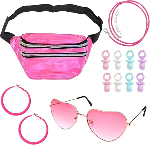 NIEEKRUN 90er Jahre Accessoires, 4 Stück 90er 80er Jahre Outfit Damen Mottoparty, 90er Jahre Kostüm Kleidung Accessoires mit Bauchtasche, Halsketten, Ohrring für Karneval Mallorca Party Outfit von NIEEKRUN