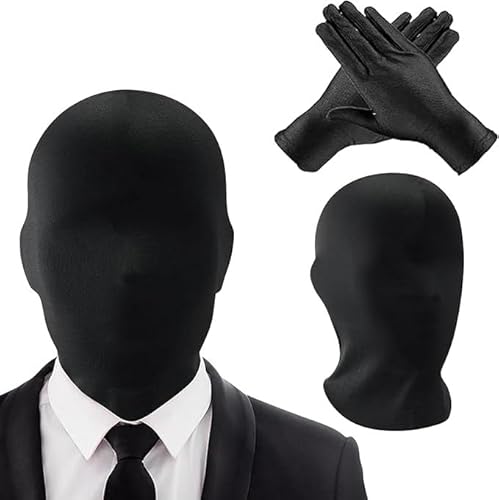 NIEEKRUN Charfia Schwarze Halloween-Vollgesichtsmaske, Unisex Spandex Maske mit Schwarzen Handschuhen für Kostüme und Cosplay von NIEEKRUN