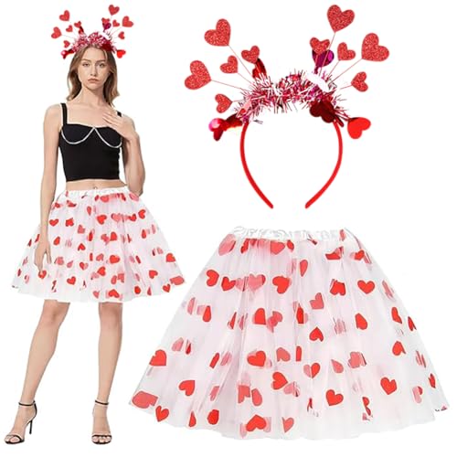 NIEEKRUN Karneval Kostüme Amor Set Amor-Kostüm Valentinstag Herz Stirnband Pailletten,Weiß Tutu Rock, Romantische Amor Kostüm Accessoires für Mädchen Damen Karneval-Valentinstag-Zubehör von NIEEKRUN