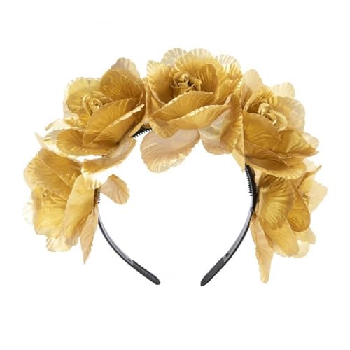 NIHUIFA Realistisches Blumen-Haarband, Kopfschmuck, bunte Rosen, Haarreif für Damen, Hochzeit, Party, Bühnenzubehör von NIHUIFA