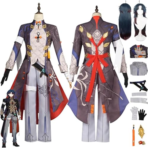 Comics Charaktere Blade Cosplay Kostüm Outfit,Honkai--Star--Rail Uniform Kleider Full Set Halloween Party Karneval Dress Up Anzug mit Perücke Ohrringe Kopfschmuck für Männer Jungen,Multi colored,XL von NIKKHO