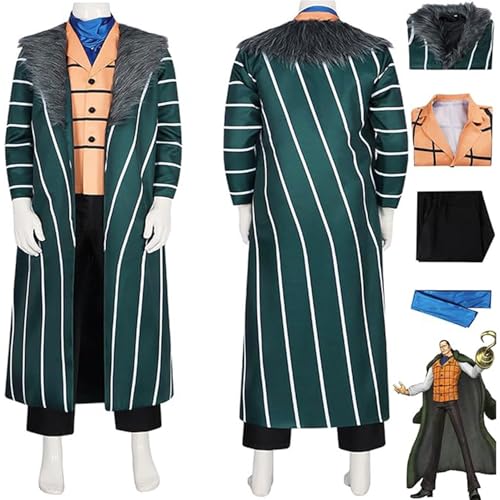 NIKKHO Blau,L,Anime One Piece Cosplay Kostüm,Spiel Charakter Sir Krokodil Jacke Shirt Grün Kleid Uniform Anzug,Halloween Maskerade Uniform Kleid Kimono für Männer Jungen von NIKKHO