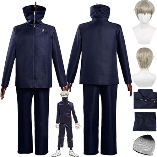 NIKKHO Blau,S,Anime Charakter Inumaki Toge Uniform,Anime Jujutsu-Kaisen Cosplay Blaue Uniform Hoodie Full Set Halloween Karneval Party Dress Up Anzug mit Perücke für Männer Jungen von NIKKHO