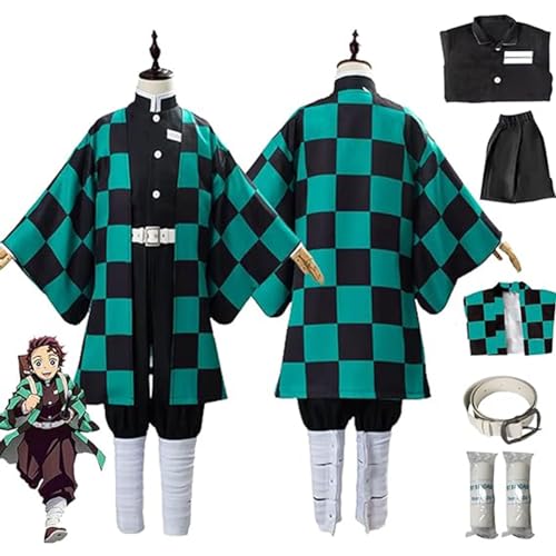 NIKKHO Dämonenjäger Cosplay Kostüm, Anime Charakter Kamatari Tanjiro Kimono Jacke, Herren Halloween Weihnachtsmantel, Erwachsene Kinder Cosplay Kostüm,Grün,L von NIKKHO