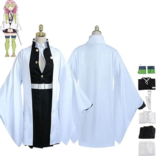 NIKKHO Dämonentöter Cosplay Kostüm, Anime Charakter Kanroji Mitsuri Cosplay Kimono Set, Halloween Party Uniform Set, Für Frauen, Für Mädchen,Weiß,S von NIKKHO