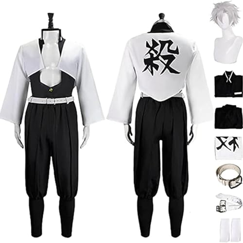 NIKKHO Demon Slayer Anime Shinazugawa Sanemi Cosplay Outfit Set forAdults, Halloween Anime Themed Kimono Kleid Anzug mit Perücke.,Weiß,S von NIKKHO