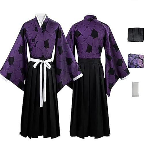 NIKKHO Demon-Slayer Cosplay Kostüm für Jungen,Kokushibou Cosplay Kostüm,Kokushibou Outfit Unisex Kleid Umhang,Halloween Anime Thema Kleid Anzug,Violett,L von NIKKHO