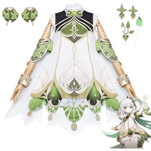 Spiel Genshin Nahida Cosplay Kostüm,Genshin Themed Nahida Balladeer Halloween Full Set Maid Dress Kimono Cloak mit Zubehör,Spiel Charakter Nahida Fancy Dress Uniform,Grün,XL von NIKKHO